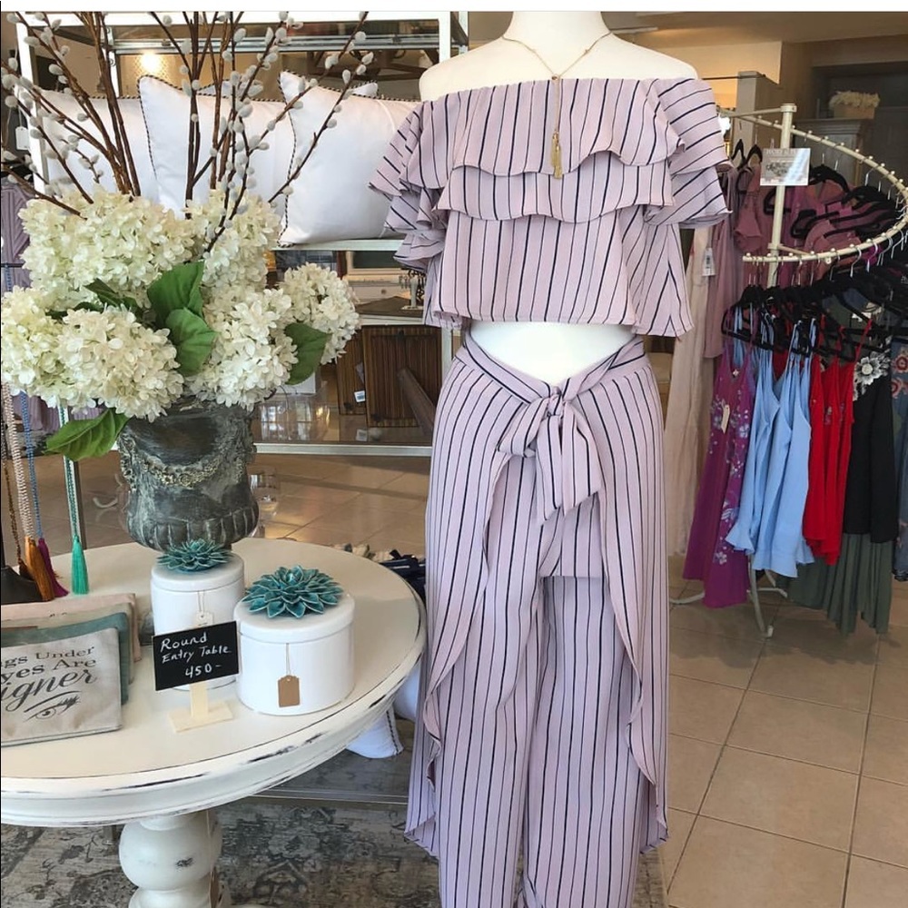 She and Sky Pin Stripe Ruffle Crop Top